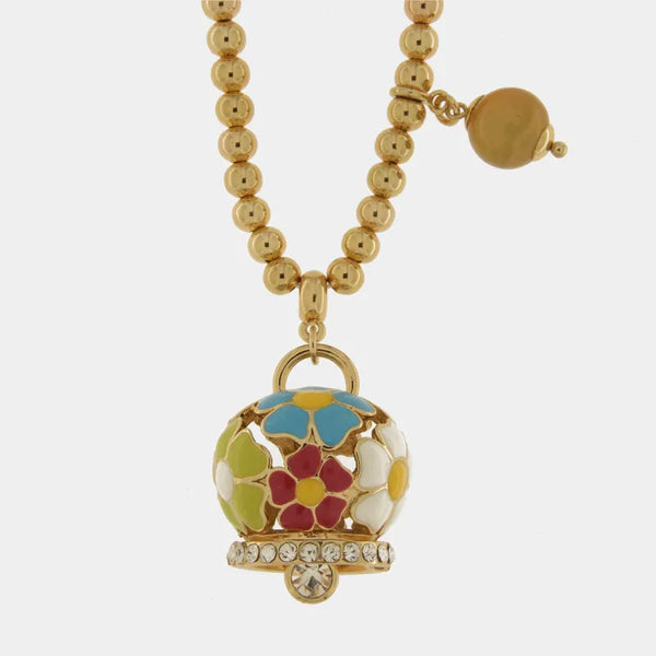 Collana in Metallo  con campana a fiori multicolor e perla — collezione tiberio