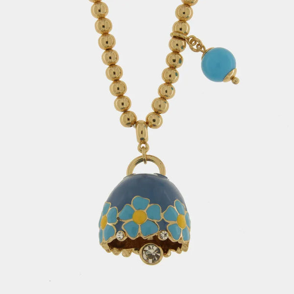 Collana in Metallo con campanella blu e  fiori e perla — collezione tiberio