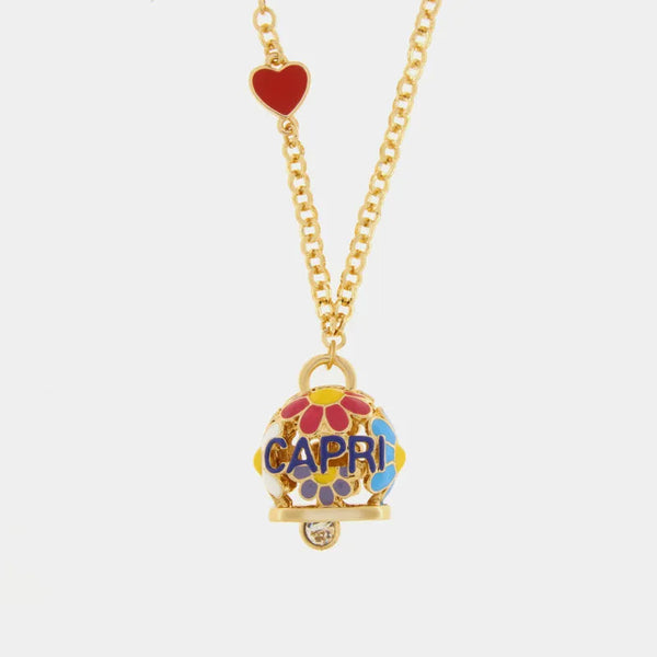 Collana in Metallo con campanella impreziosita da margherite e scritta capri — collezione tiberio