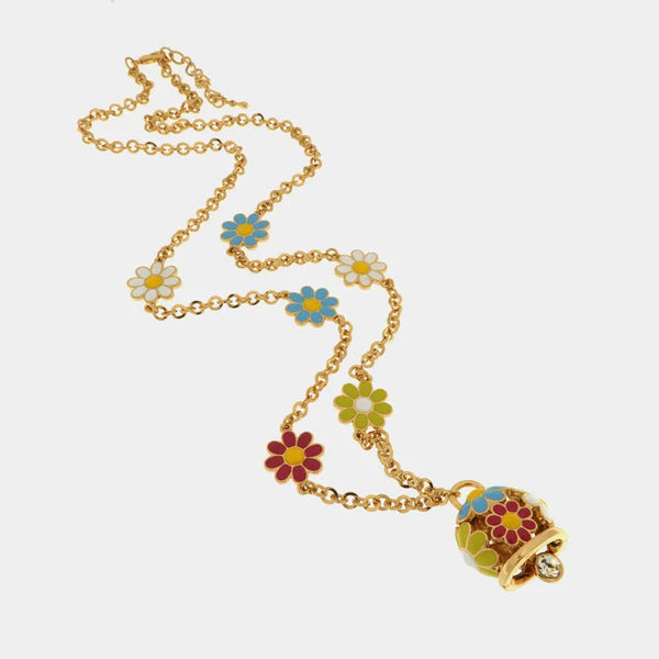 Collana in Metallo con campanella portafortuna impreziosita da fiori colorati — collezione tiberio