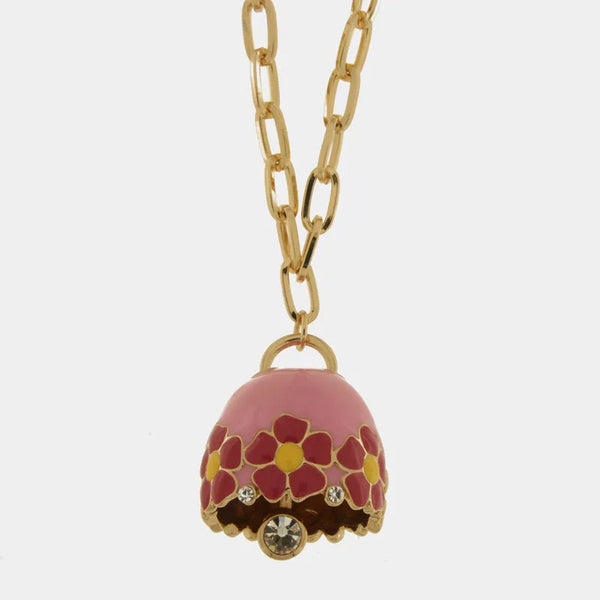 Collana in Metallo con campanella rosa e  fiori — collezione tiberio