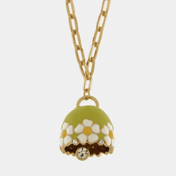 Collana in Metallo con campanella verde e  fiori — collezione tiberio