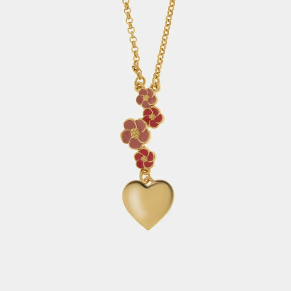 Collana in Metallo con fiori rosa e cuori pendente — collezione tiberio