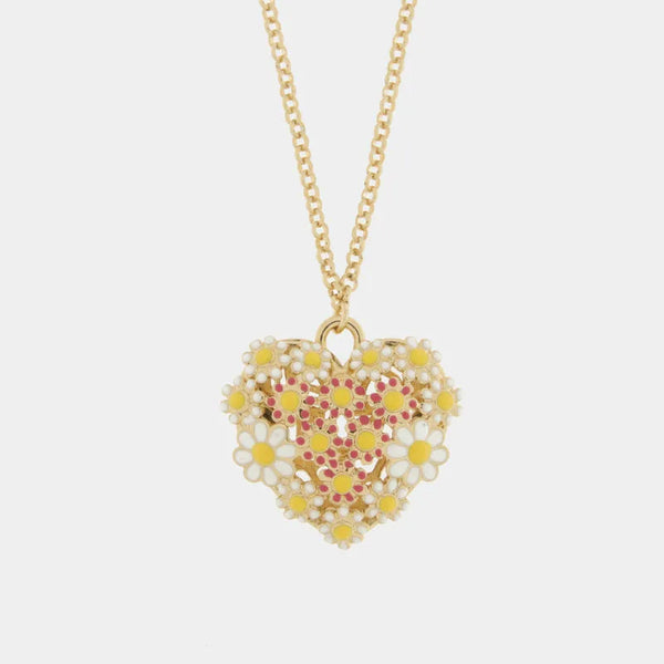 Collana in Metallo cuore impreziosito da fiori bianchi — collezione tiberio