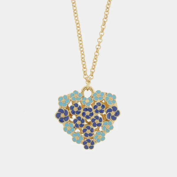 Collana in Metallo cuore impreziosito da fiori blu — collezione tiberio