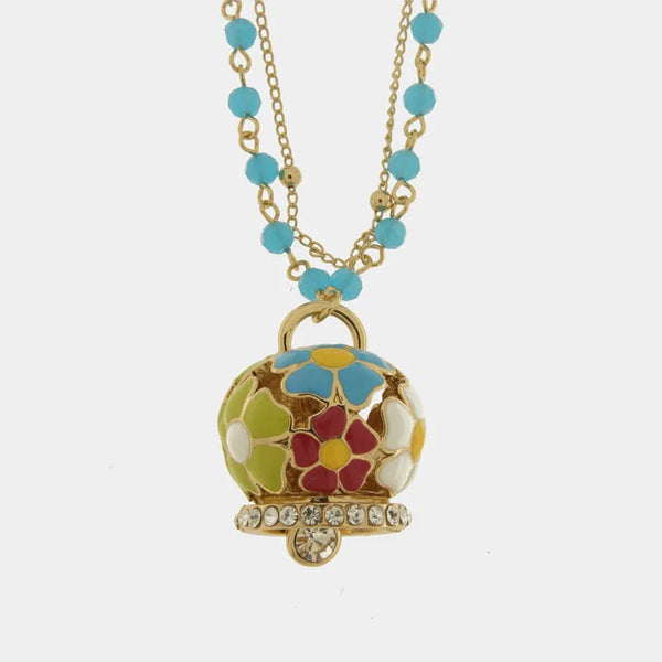 Collana in Metallo multifilo azzurra con campana a fiori multicolor — collezione tiberio