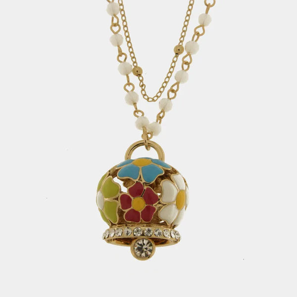 Collana in Metallo multifilo bianca con campana a fiori multicolor — collezione tiberio