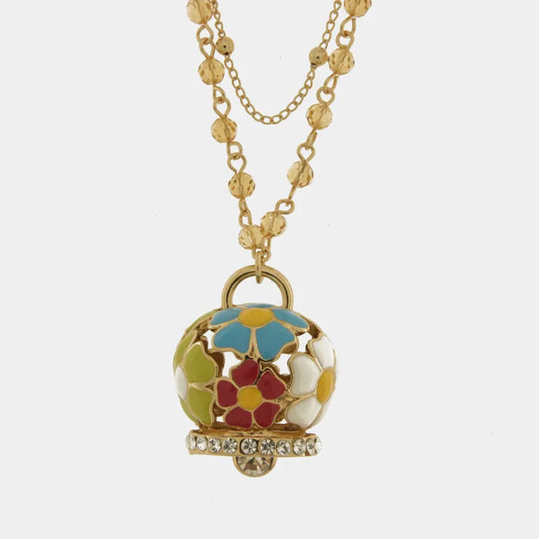 Collana in Metallo multifilo gialla con campana a fiori multicolor — collezione tiberio