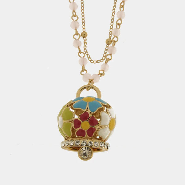 Collana in Metallo multifilo rosa con campana a fiori multicolor — collezione tiberio