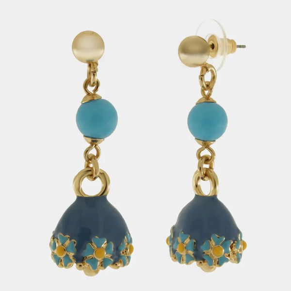 Orecchini in Metallo con campanella blu e fiori e perla — collezione tiberio