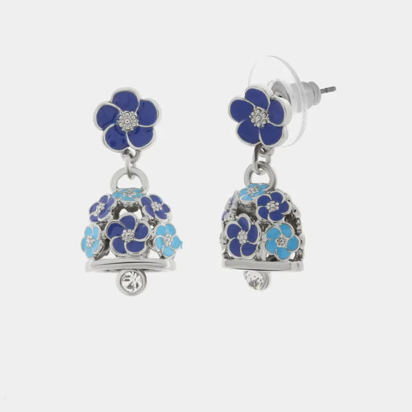 Orecchini in Metallo con campanella e fiori blu, azzurri e bianchi — collezione tiberio