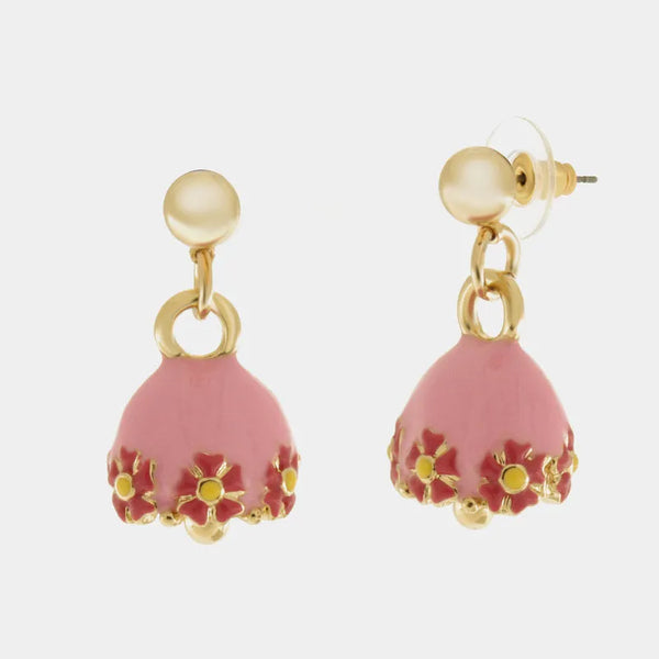 Orecchini in Metallo con campanella rosa e fiori — collezione tiberio