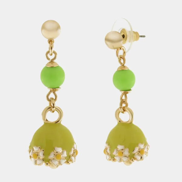 Orecchini in Metallo con campanella verde e  fiori e perla — collezione tiberio