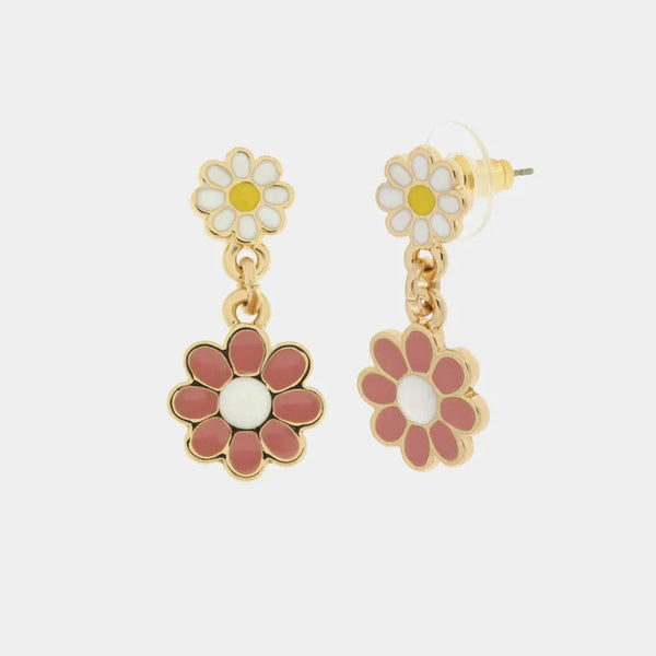 Orecchini in Metallo con margherite rosa e bianche — collezione tiberio
