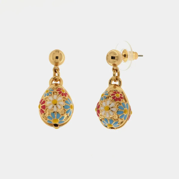 Orecchini in Metallo con uova impreziosito da fiori colorati — collezione tiberio