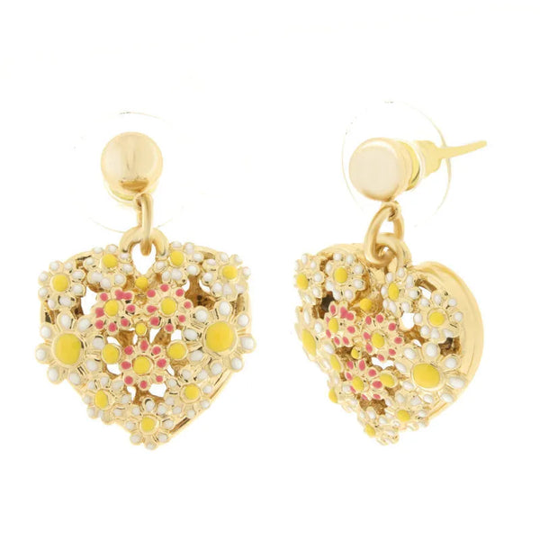 Orecchini in Metallo cuore impreziosito da fiori bianchi — collezione tiberio