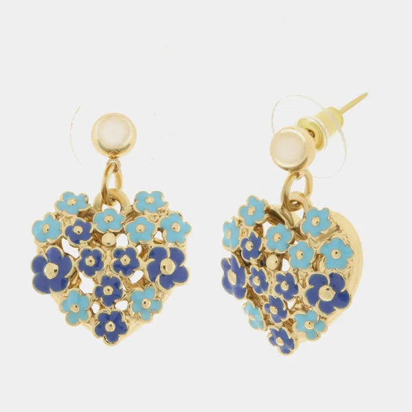 Orecchini in Metallo cuore impreziosito da fiori blu — collezione tiberio