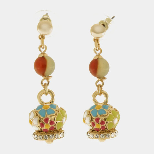 Orecchini in Metallo multifilo con campana a fiori multicolor e perla — collezione tiberio