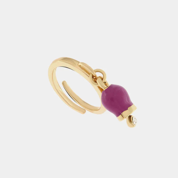 Anello in Metallo con campanella portafortuna pendente, impreziosita da smalto e punto luce — collezione tragara