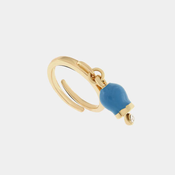 Anello in Metallo con campanella portafortuna pendente, impreziosita da smalto e punto luce — collezione tragara