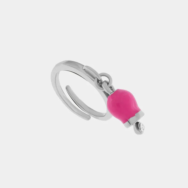 Anello in Metallo con campanella portafortuna pendente, impreziosita da smalto e punto luce — collezione tragara