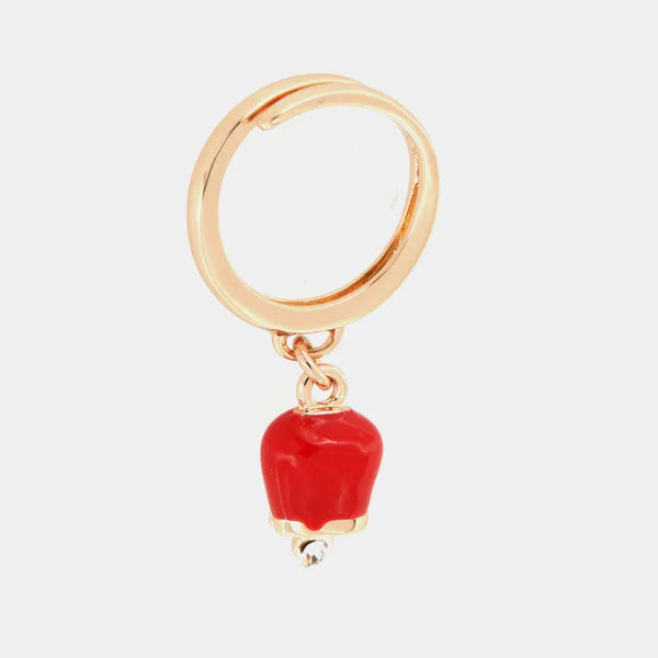 Anello in Metallo con campanella portafortuna pendente, impreziosita da smalto rosso e punto luce — collezione tragara