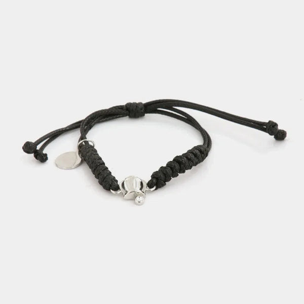 Bracciale in Acciaio in corda, regolabile, con campanella portafortuna in acciaio — collezione tragara