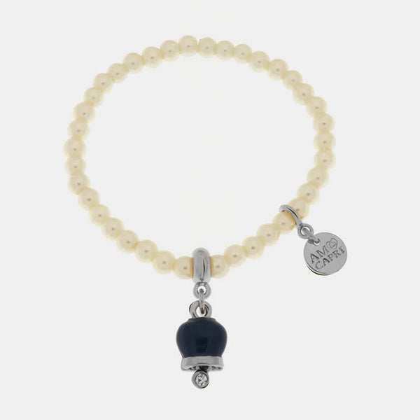 Bracciale in Metallo Bracciale in Metallo con perle e campanella portafortuna in smalto blu — collezione tragara