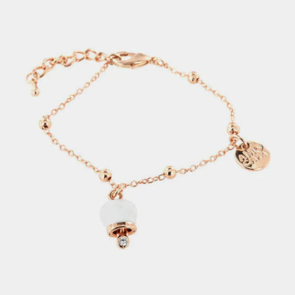 Bracciale in Metallo con campanella portafortuna pendente, impreziosita da smalto bianco e punto luce — collezione tragara