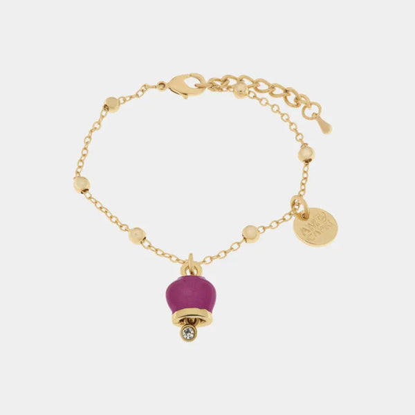 Bracciale in Metallo con campanella portafortuna pendente, impreziosita da smalto e punto luce — collezione tragara