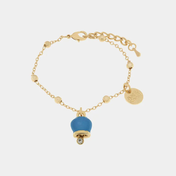 Bracciale in Metallo con campanella portafortuna pendente, impreziosita da smalto e punto luce — collezione tragara
