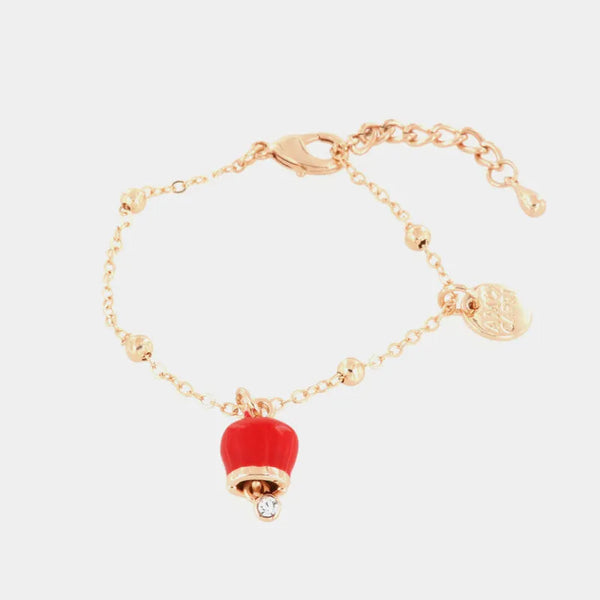 Bracciale in Metallo con campanella portafortuna pendente, impreziosita da smalto rosso e punto luce — collezione tragara