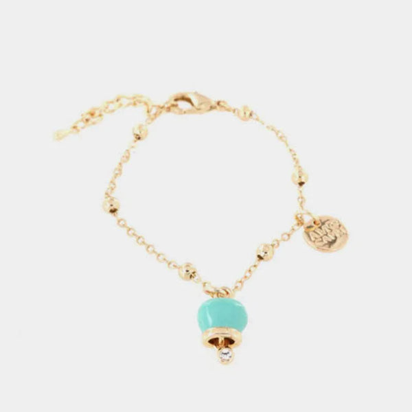 Bracciale in Metallo con campanella portafortuna pendente, impreziosita da smalto verde e punto luce — collezione tragara