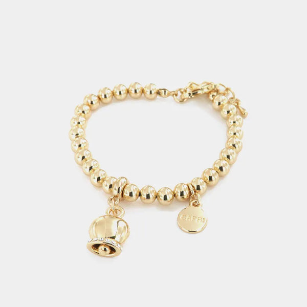 Bracciale in Metallo maglia a sfere, con campanella portafortuna pendente, impreziosita da cristalli — collezione tragara