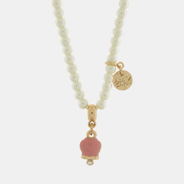Collana in Metallo campanella rosa e perle — collezione tragara