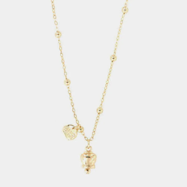 Collana in Metallo con campanella portafortuna pendente, impreziosita da cristalli — collezione tragara