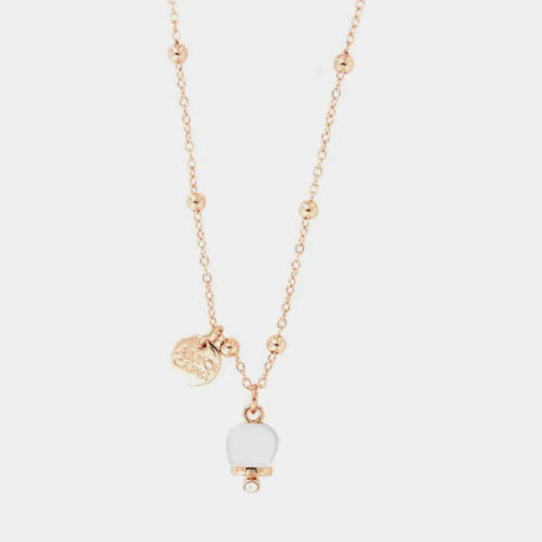 Collana in Metallo con campanella portafortuna pendente, impreziosita da smalto bianco e cristalli — collezione tragara