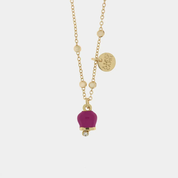 Collana in Metallo con campanella portafortuna pendente, impreziosita da smalto e cristalli — collezione tragara