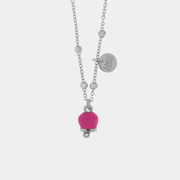 Collana in Metallo con campanella portafortuna pendente, impreziosita da smalto e cristalli — collezione tragara