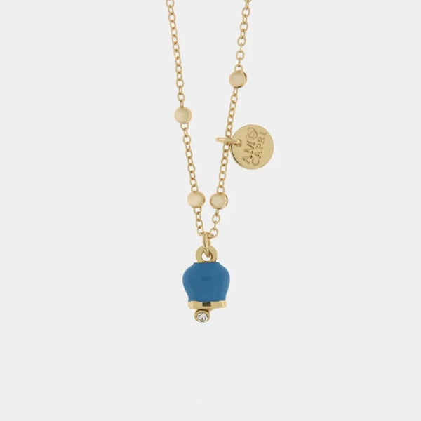 Collana in Metallo con campanella portafortuna pendente, impreziosita da smalto e cristalli — collezione tragara