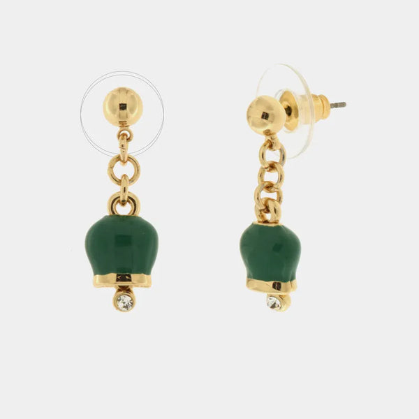 Orecchini in Metallo con campanella portafortuna in smalto verde — collezione tragara