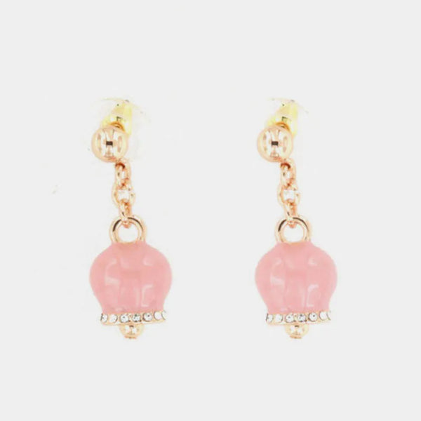 Orecchini in Metallo con campanella portafortuna pendente, impreziosita da smalto rosa e cristalli — collezione tragara