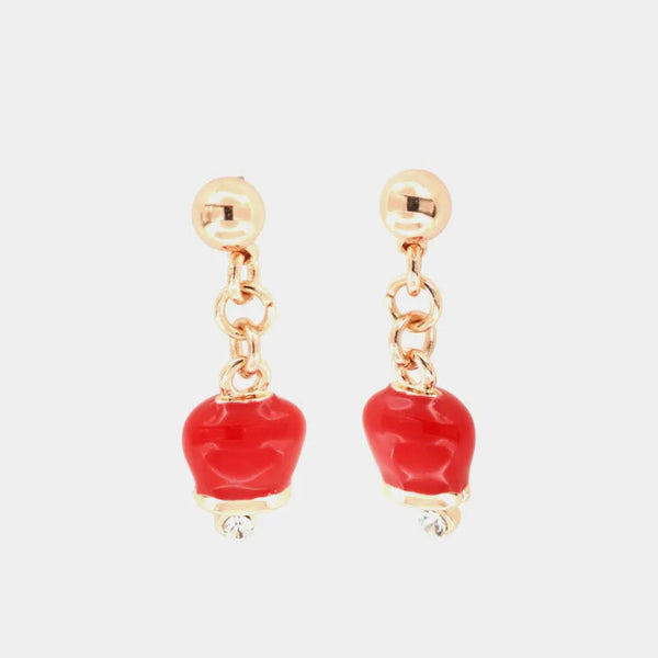 Orecchini in Metallo con campanella portafortuna pendente, impreziosita da smalto rosso e cristalli — collezione tragara