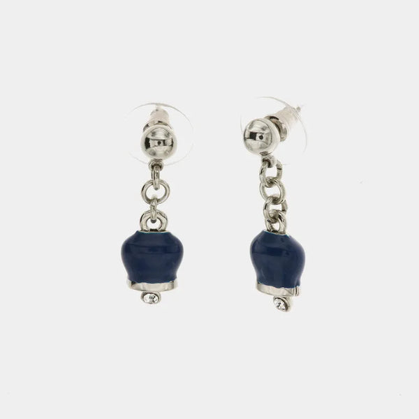 Orecchini in Metallo con campanelle portafortuna pendenti blu, impreziosite da punto luce — collezione tragara