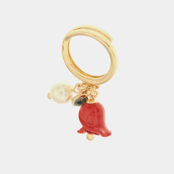 Anello in Metallo con perla e campanella a forma di rosa impreziosita da smalti colorati — collezione via camerelle