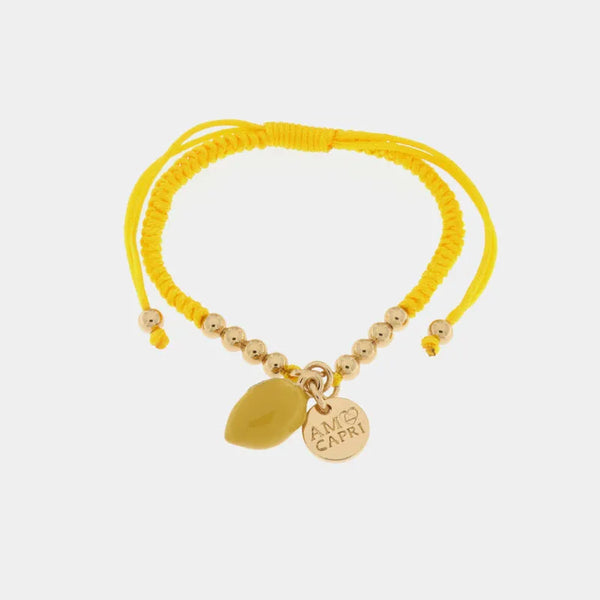 Bracciale in Metallo con limone e cordino giallo — collezione via camerelle