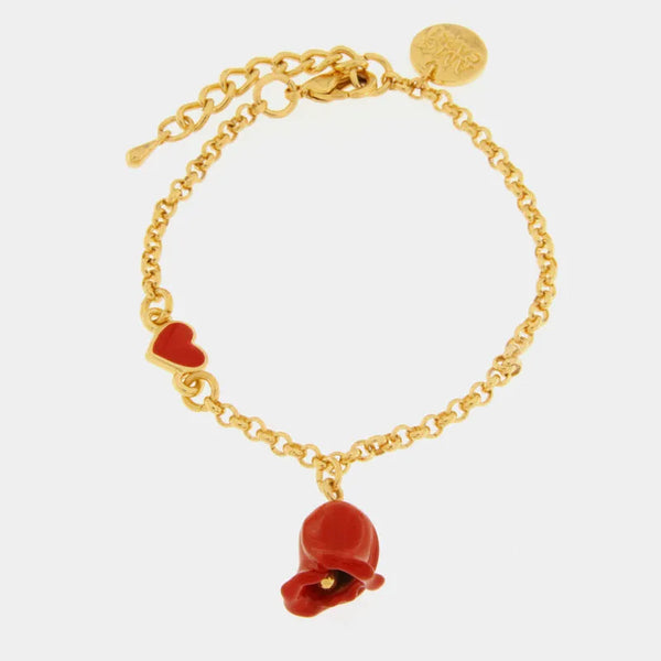 Bracciale in Metallo con rosa rossa e cuore — collezione via camerelle