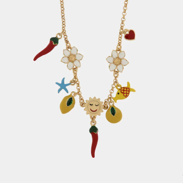 Collana in Metallo con limoni, cornetti, sole e pesciolino — collezione via camerelle