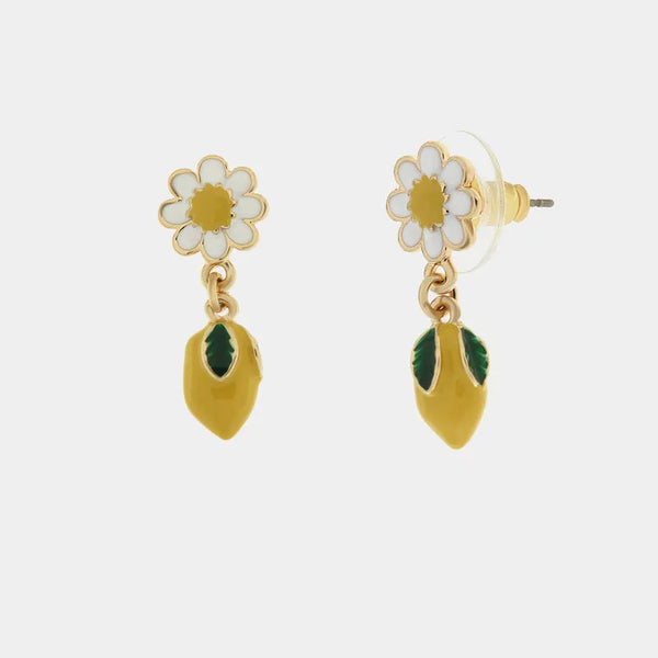 Orecchini in Metallo con limoni e fiore a lobo — collezione via camerelle